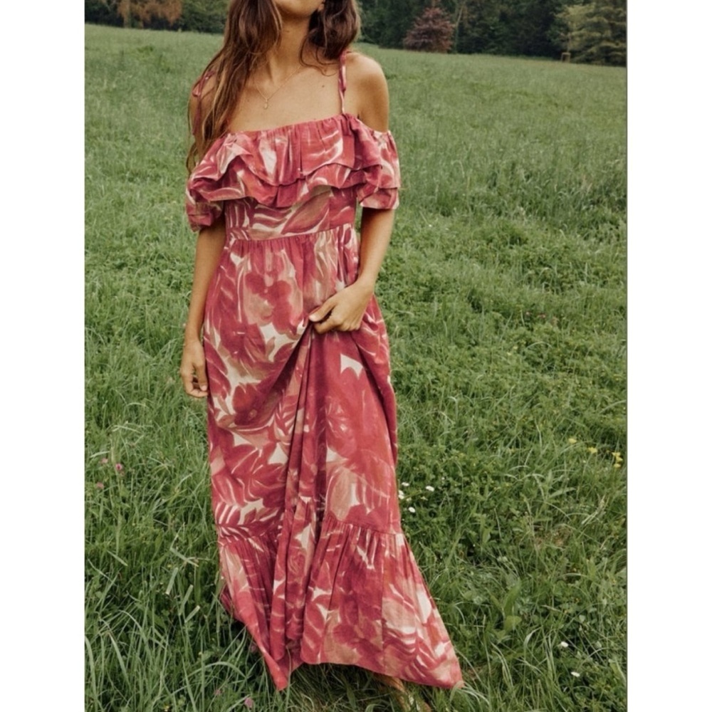 NWT Zara Blogger Fave Maxi Dress Red Ruffle Off Shoulder Summer Wedding Size XS - Picture 2 of 15